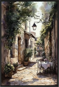 Poszter Keret Alumínium Város Dél Utca Macskakövek Házak Kávézó 40x60