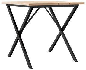 tömör fenyőfa és öntöttvas étkezőasztal X-vázzal 90x90x75,5 cm