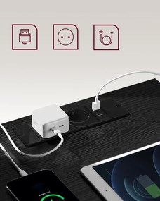 Éjjeliszekrény 2 darabos szett, 2 hálózati aljzattal és 2 usb-porttal, fekete színben