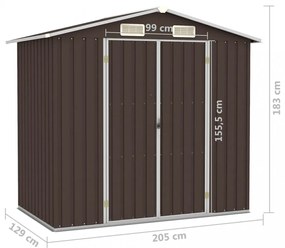 barna horganyzott acél kerti fészer 205 x 129 x 183 cm