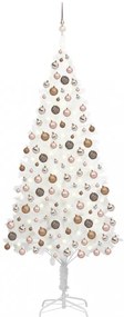 Fehér műkarácsonyfa LED-ekkel és gömbszettel 210 cm