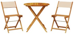 vidaXL 3 részes bézs szövet és tömör fa bisztrószett