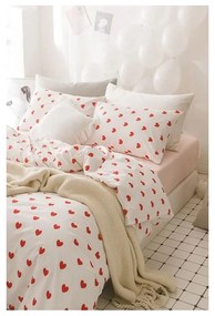 Krémszínű kétszemélyes hosszabbított négyrészes renforcé pamut ágyneműhuzat lepedővel 200x220 cm Mini Hearts – Mila Home