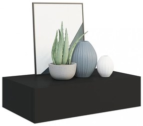 fekete falra szerelhető fiókos polc 40 x 23,5 x 10 cm