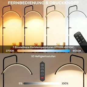 HOMCOM LED félhold alakú szempillalámpa telefontartóval, 350°-ban forgatható, állítható magassággal, fekete