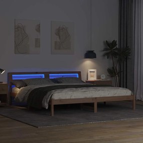 Ágykeret LED -es lámpákkal Barna 180 x 200 cm Tömör fenyőfa