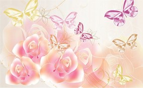 Flizelin fotótapéta Rózsák és pillangók Romantikus design 416x254 +ragasztó