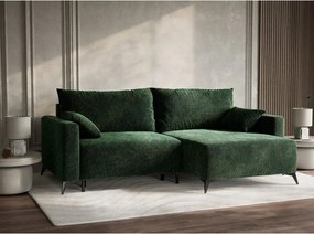 Sötétzöld zsenília kinyitható-tárolóhelyes sarokkanapé (jobb oldali-heverő résszel) Leon – Maison de Rêve