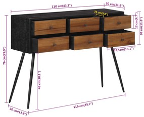 tömör újrahasznosított tíkfa tálalóasztal fiókkal 116x30x76 cm