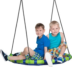 Outsunny Gyermekek Állítható Magasságú Fészek Hinta Kerek Fa Hinta 3-8 Éveseknek 150 kg-ig Kültéri Ø100x120-180 cm Kék | Aosom