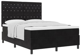 Boxspring Ágy Matraccal Fekete 140x190 cm Bársony