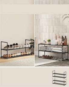 2-szintes cipőtartó, rakásolható fém állvány 8-10 pár cipőhöz, fekete