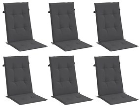 6 db antracit szövet magas háttámlájú székpárna 120x50x4 cm