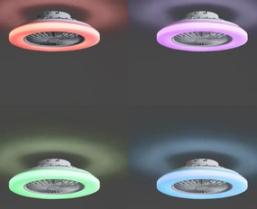 Mennyezeti ventilátor fehér,LED-del, dimmelhető RGB-vel és távirányítóval (48,5CM)