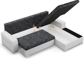 Toronto sarokkanapé, 2 ágyneműtartóval, fonott + műbőr, jobboldali, sötétszürke - fehér