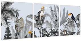 Kép - Illusztrált dzsungel (órával) (90x30 cm)