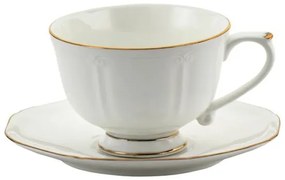 Elegáns fehér porcelán csésze aljjal - 200 ml - 2 személyes készlet arany szegéllyel