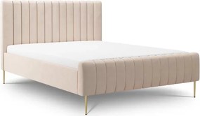 Nicole kárpitozott ágy 160x200 cm hidrofób bézs bársony Salvador 2 / arany lábak