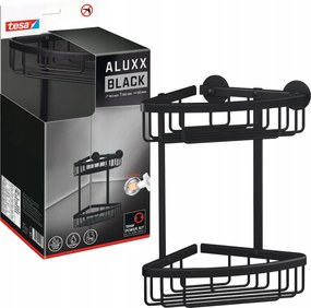 Fürdőszobai polc öntapadós sarok Tesa Aluxx Black Zuhanykosár