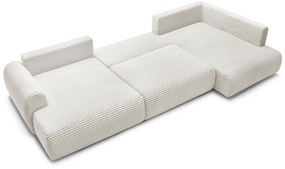 Krémszínű kordbársony kinyitható sarokkanapé (bal oldali-U alakú) Lucien – Bobochic Paris