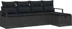 vidaXL Kanapé Szett párnával tárolóval 5 pcs Fekete polirattan