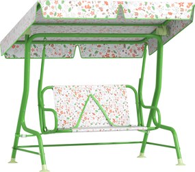 AIYAPLAY Kerti Hinta Gyerekeknek 3 Éves Kortól Két Személyes Hinta Állítható Napernyővel, Biztonsági Övvel és Aranyos Mintákkal 112x75x120 cm Zöld | A