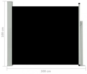fekete behúzható oldalsó teraszi napellenző 100 x 300 cm