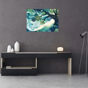 Üveg kép – Az életfa zöld lombkoronája (70x50 cm)