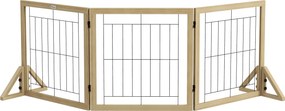 PawHut Fa Kutyabidovár 210x70 cm Pet Gate Összecsukható 3 Panel Bi-Irányú Hajlítással és Háromszög Támogatólábakkal Ajtóhoz, Folyosóra, Lépcsőházhoz T