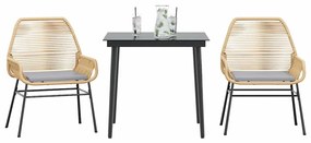 vidaXL 3 észes barna polyrattan üveg kerti étkezőgarnitúra párnával