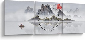 Kép - Hegyek a ködben (órával) (90x30 cm)