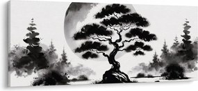Kép – Fekete-fehér bonsai (120x50 cm)