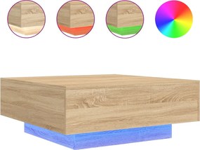 vidaXL sonoma tölgy színű dohányzóasztal LED-lámpákkal 80 x 80 x 31 cm