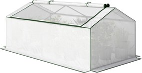Outsunny fóliás mini üvegház PE hálós ablakkal — téltűrő fóliás üvegház erkélyre és kertbe, paradicsomház, 180 x 90 x 70 cm, fehér | Aosom