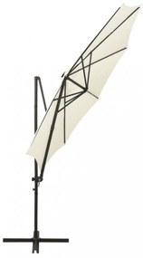 homokszínű konzolos napernyő rúddal és LED-fényekkel 300 cm