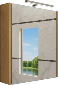 Piramida AKVA Tükrös fürdőszobai szekrény - LED világítással - FEHÉR-TÖLGY - 60 x 69 x 15 cm