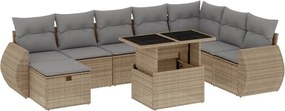 vidaXL 9 részes bézs polyrattan kerti ülőgarnitúra párnákkal