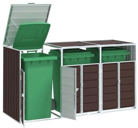 barna acél kerekes szemetes tároló 3 szemeteskukához 216 x 81 x 115 cm