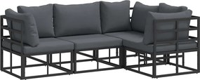 vidaXL Kerti Kanapé Szett párnával 4 pcs Fekete Alumínium