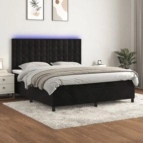 fekete bársony rugós és LED-es ágy matraccal 180x200 cm