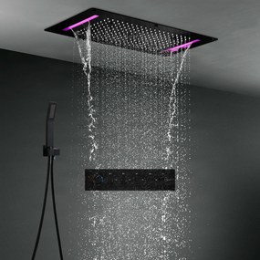 Falba süllyesztett zuhanyrendszer ELITE EDITION BCS1557 LED-világítással, fekete és matt fekete felülettel — Króm