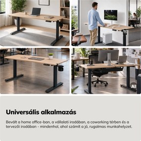 Elektromos íróasztal magasságállítással ergonomikus antracit/sonoma tölgy,1600x800 mm: ARIA