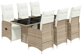 7 részes barna polyrattan kerti bisztrógarnitúra párnákkal