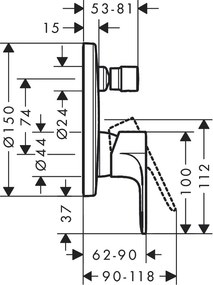 Hansgrohe Rebris E, rejtett fürdőcsaptelep iBox universalhoz, fekete matt, 72468670