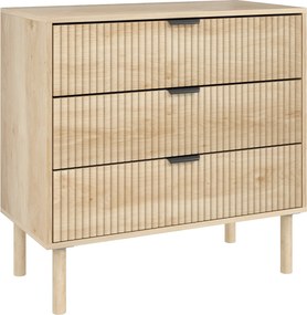 HOMCOM 3-Fiókos Komód Skandináv Stílusú Hálószoba Komód Billenésgátló Rendszerrel, Barázdált Panel Előlappal és Fém Fogantyúkkal, 80x40x77,5 cm, Tölgy