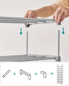 10 polcos cipőtartó, cipőtároló polc 174x45x30cm, szürke