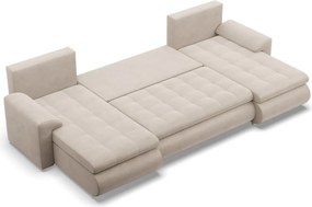 Tokio U alakú sarokkanapé, 3 ágyneműtartóval, bársony, univerzális oldal, bézs