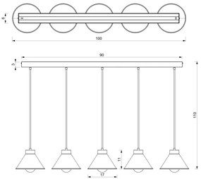 Csillár zsinóron DEMET 5xE27/60W/230V fekete/arany