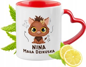 Piros bögre szív alakú füllel Nina-nak ajándékba