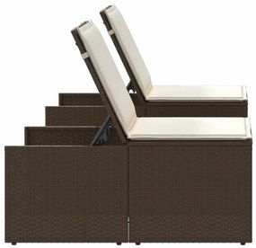 2 db barna polyrattan napozóágy asztallal